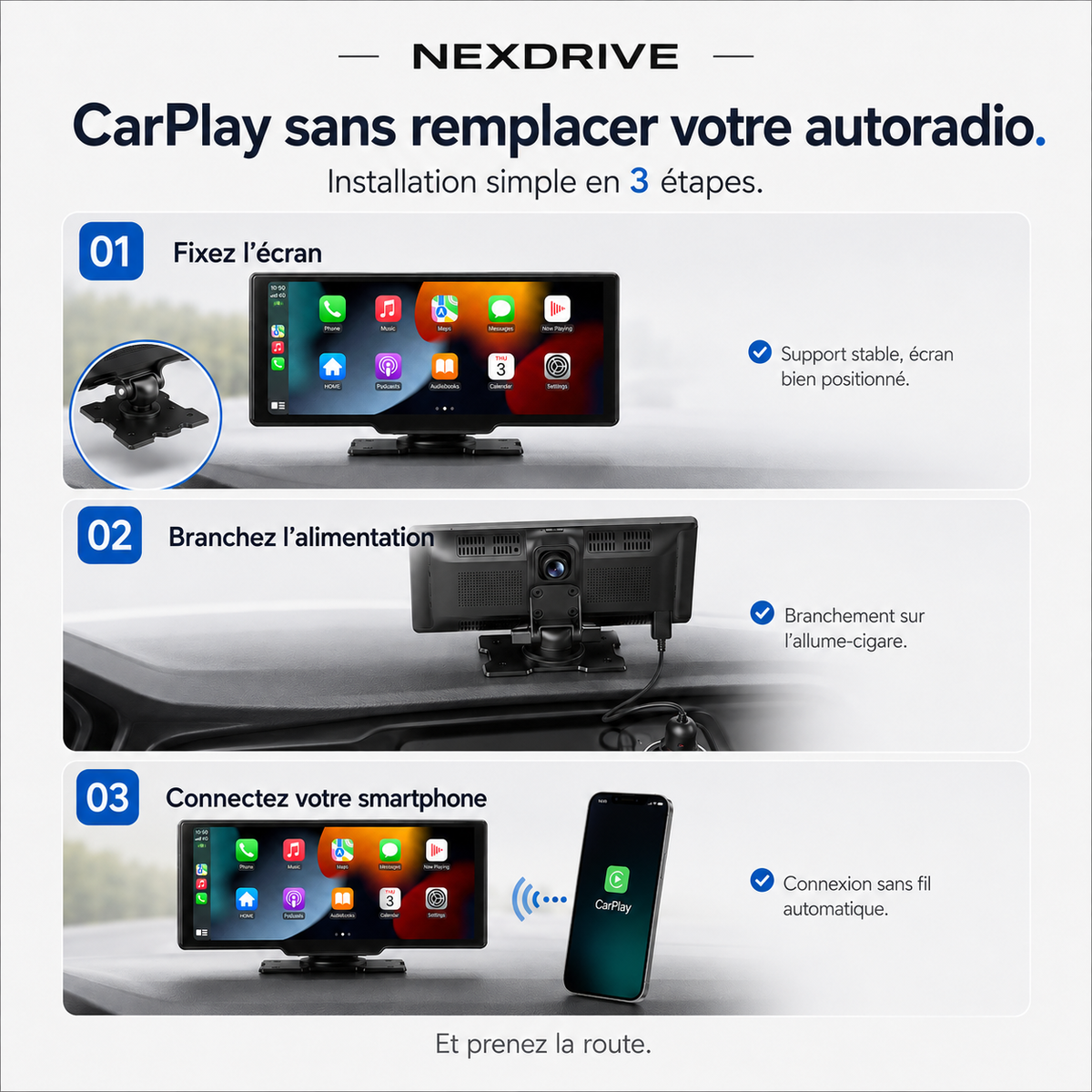 NEXDRIVE CarPlay Vision avec navigation et fonctions multimédia
