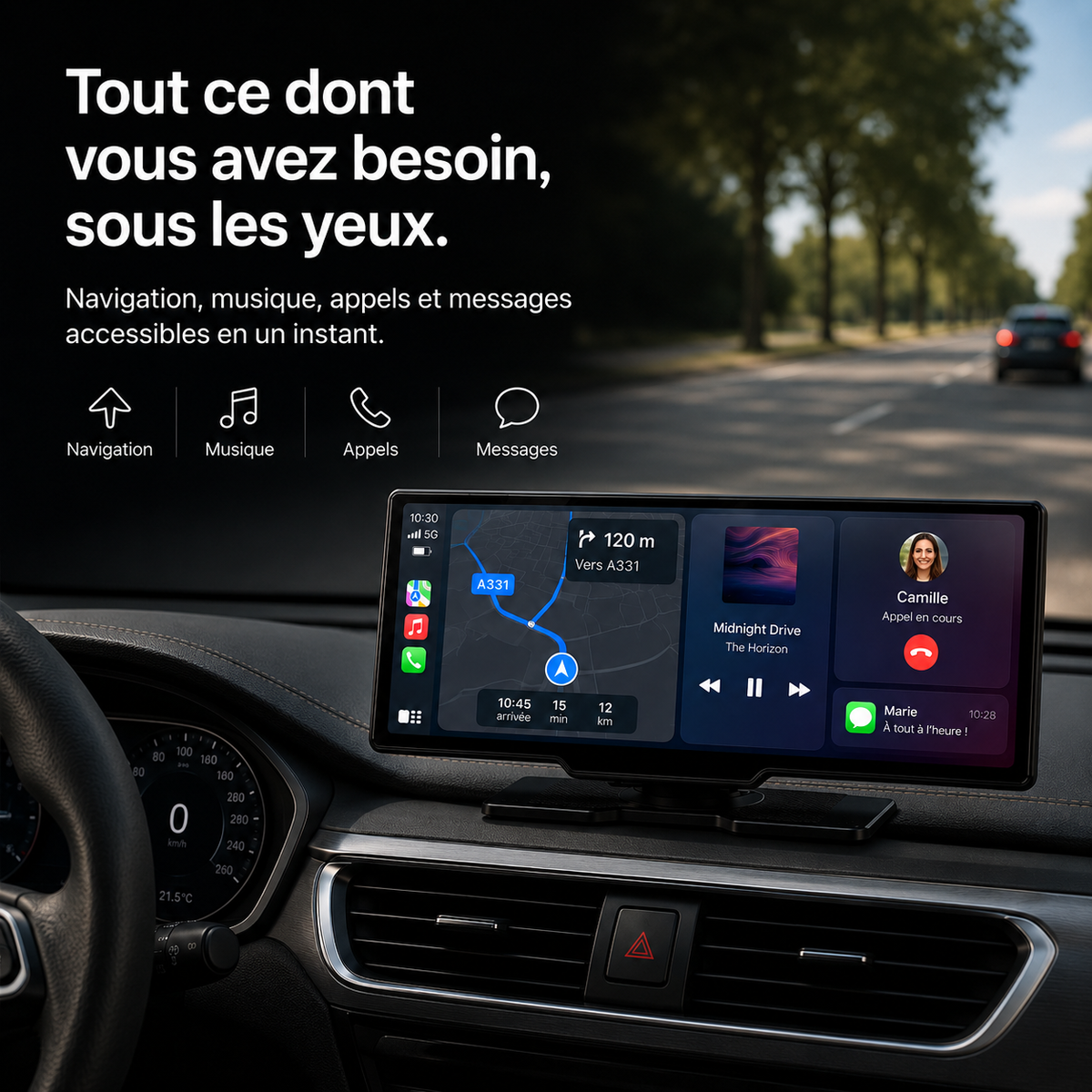 Écran tactile NEXDRIVE CarPlay Vision avec Apple CarPlay et Android Auto