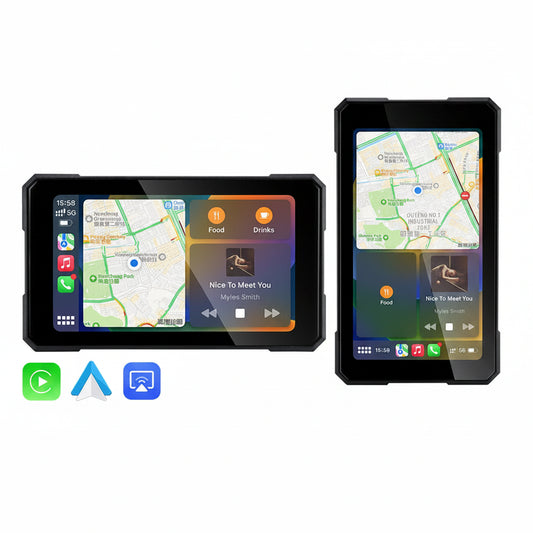 Écran GPS Moto 5" – Apple CarPlay & Android Auto | Étanche IPX7 | Détachable Anti-vol