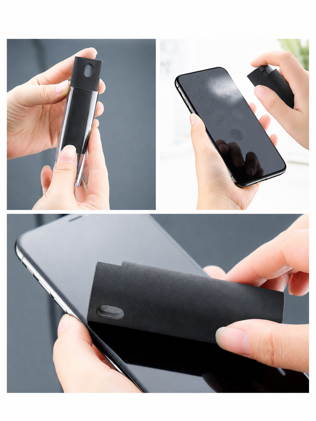 Démonstration du NEXDRIVE ScreenClean noir sur smartphone